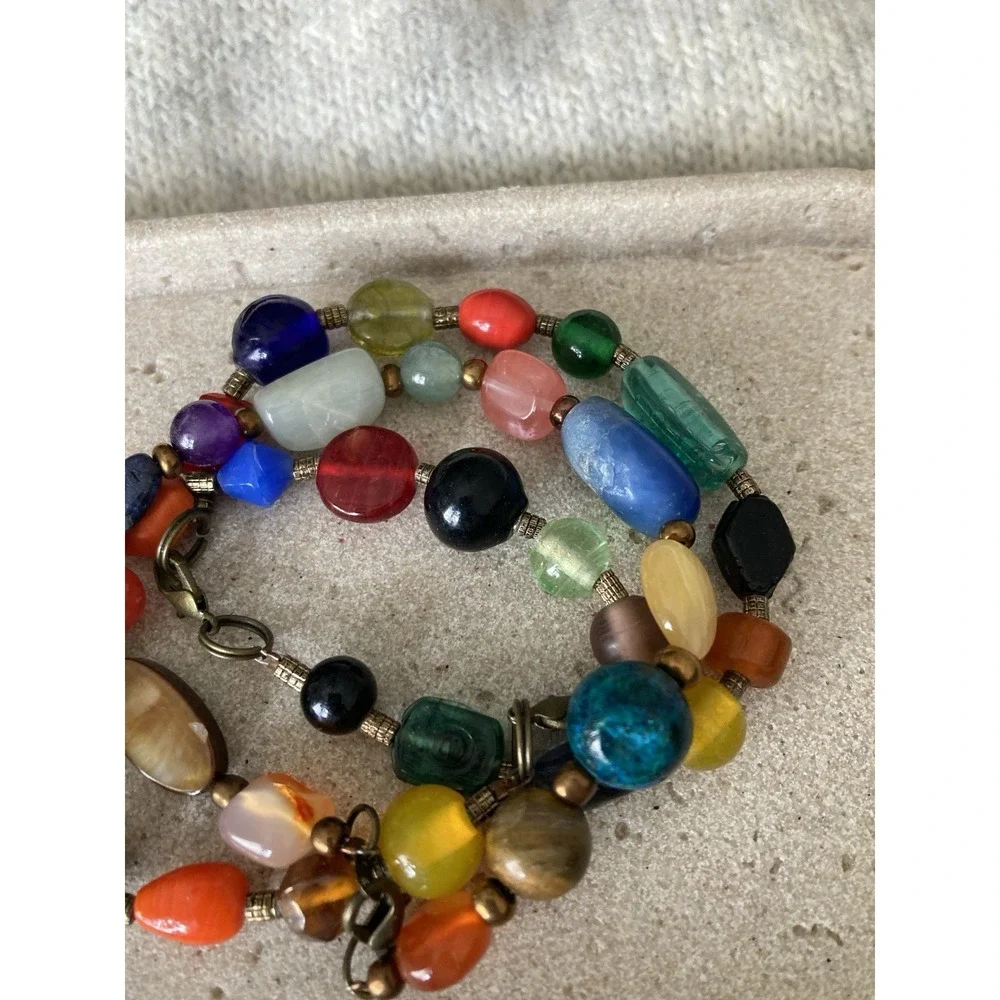 Vintage Beggars Bead Bracelets Set Of 3 Glass Colorful Artsy Eclectic